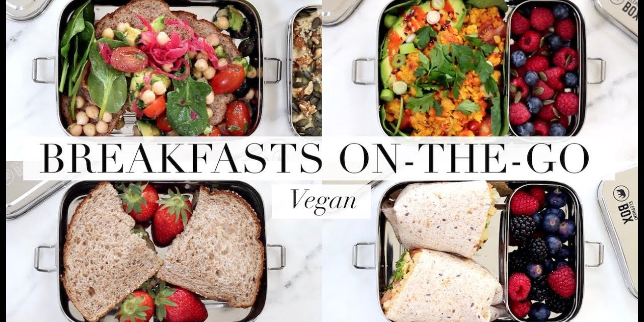 video of vegan savoury breakfastson the go by jess beautician , prepped and packed in our two in one lunchbox