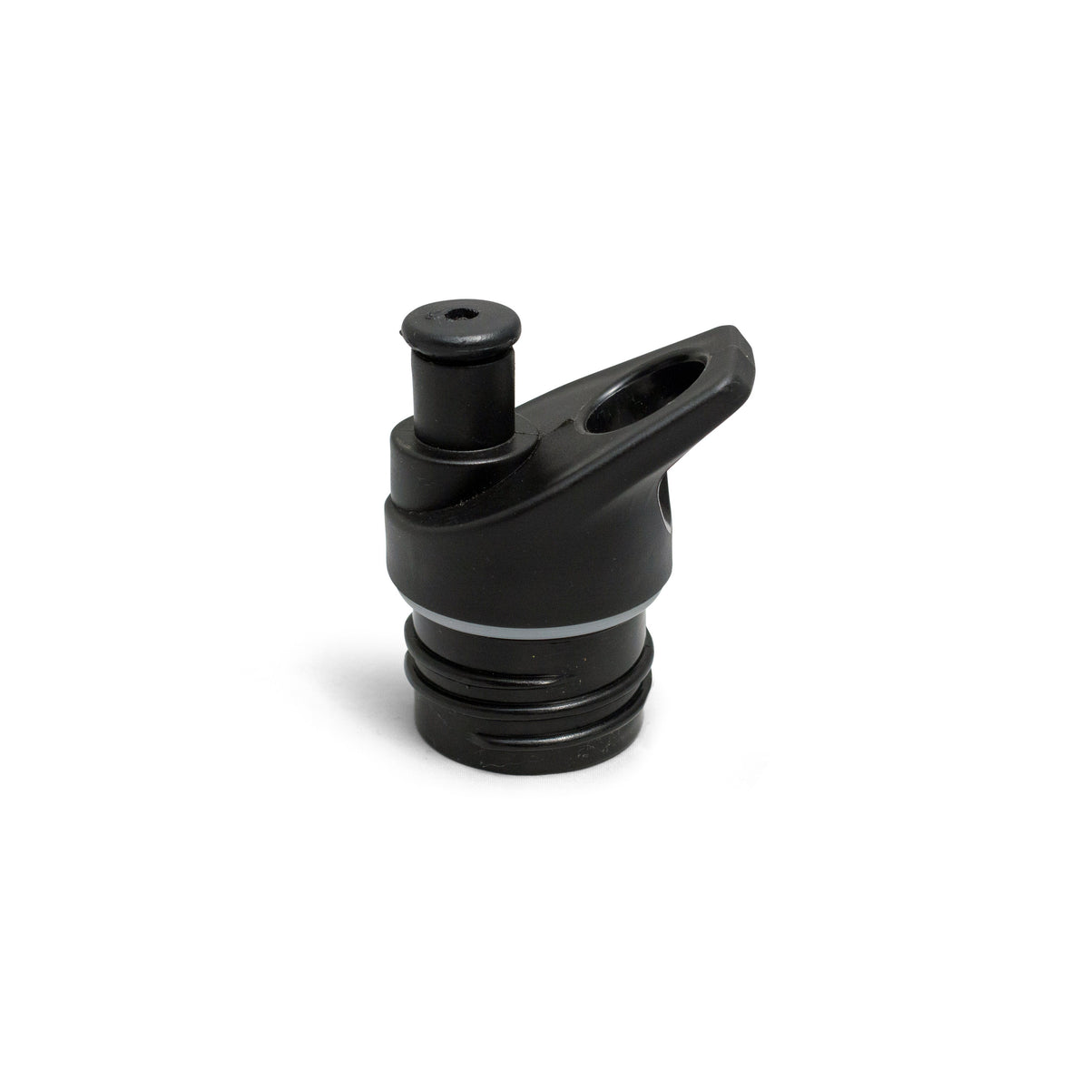 A black sports cap for a single wall bottle with a lift up/push down mechanism.