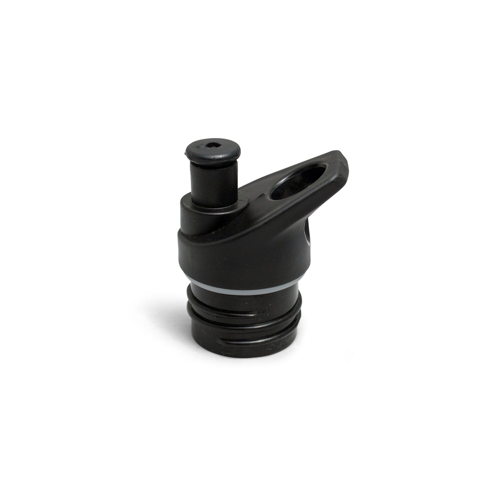 A black sports cap for a single wall bottle with a lift up/push down mechanism.