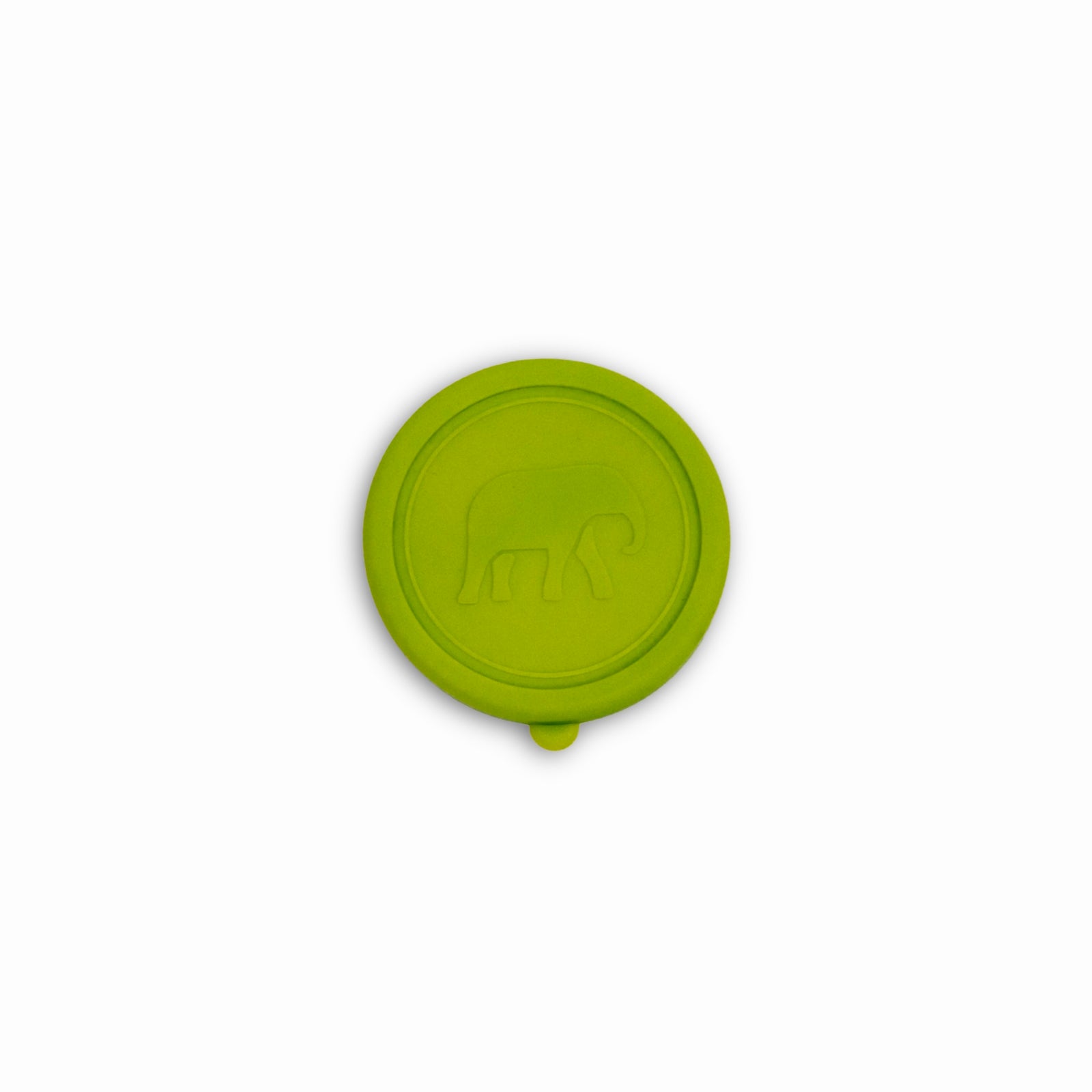 Lime Green silicone  lid with Elephant Box logo on a white background