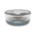 An Elephant Box borosilicate glass lunch bowl with a grey silicone sleeve and stainless steel lid. the lunch bowl features a vacuum tab for an airtight leakproof seal. 
