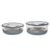 Two Elephant box lunch bowls with borosilicate glass bases and removable silicone sleeves and stainless steel lid.  in gray.  featuring a push down tab on the lid to createa airtight vacuum seal. The bowls are in two sizes: 800ml and 600ml. 