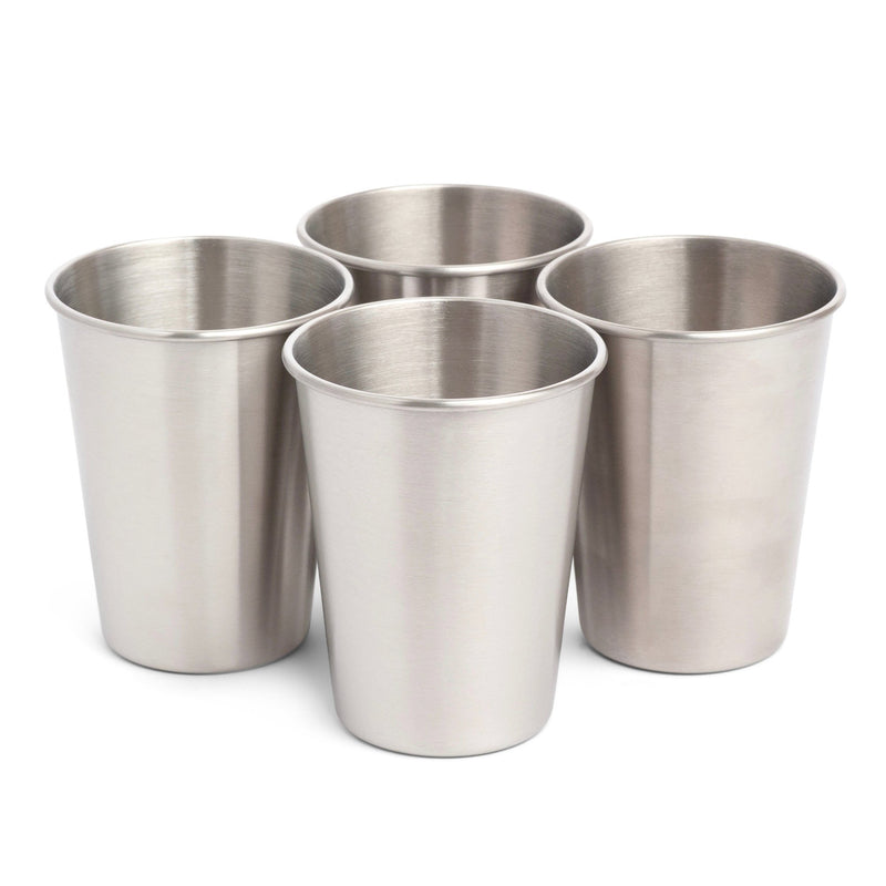 A set of four 350ml stainless steel cups arranged on a surface.