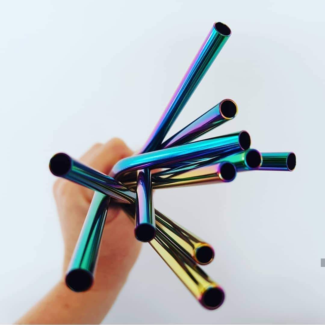 4 pack Iridescent Stainless Steel Straws. Elephant Box 