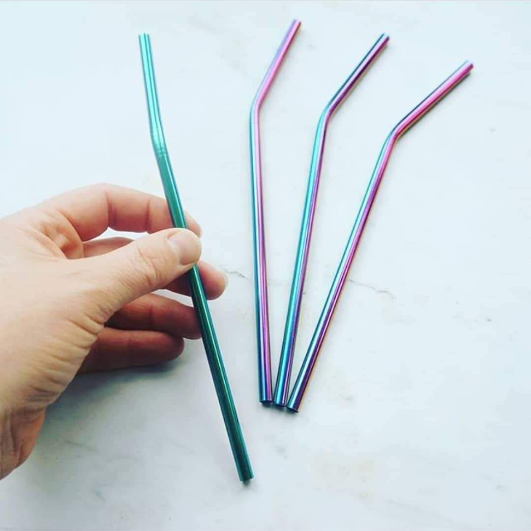 4 pack Iridescent Stainless Steel Straws. Elephant Box 