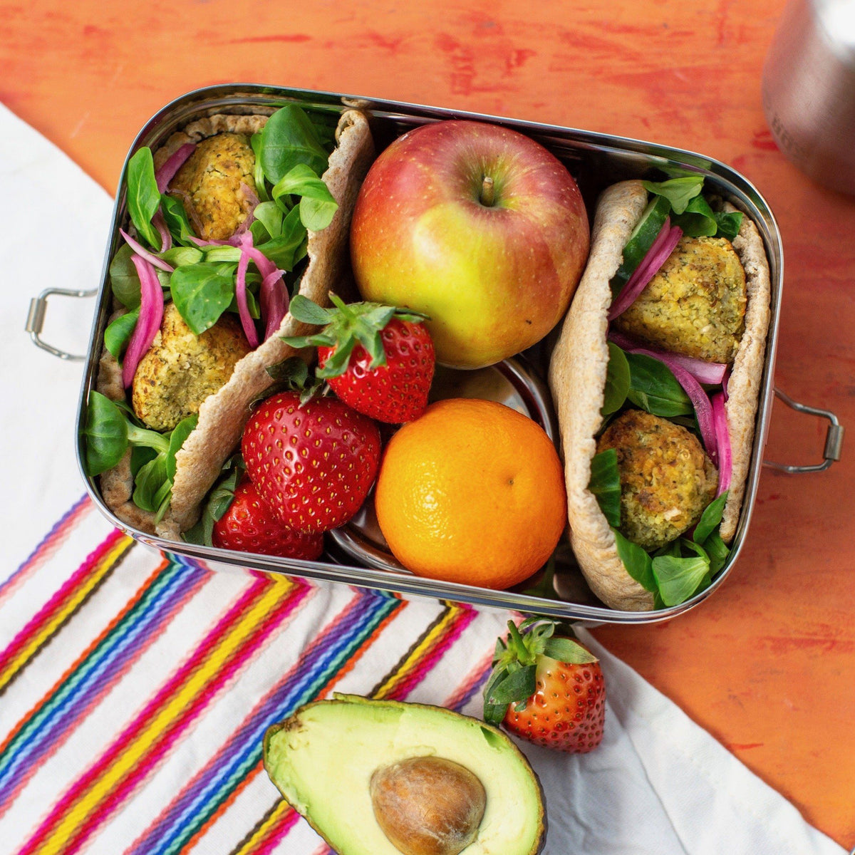 2 litre stainless steel Lunch box filled with food on a colourful surface Elephant Box