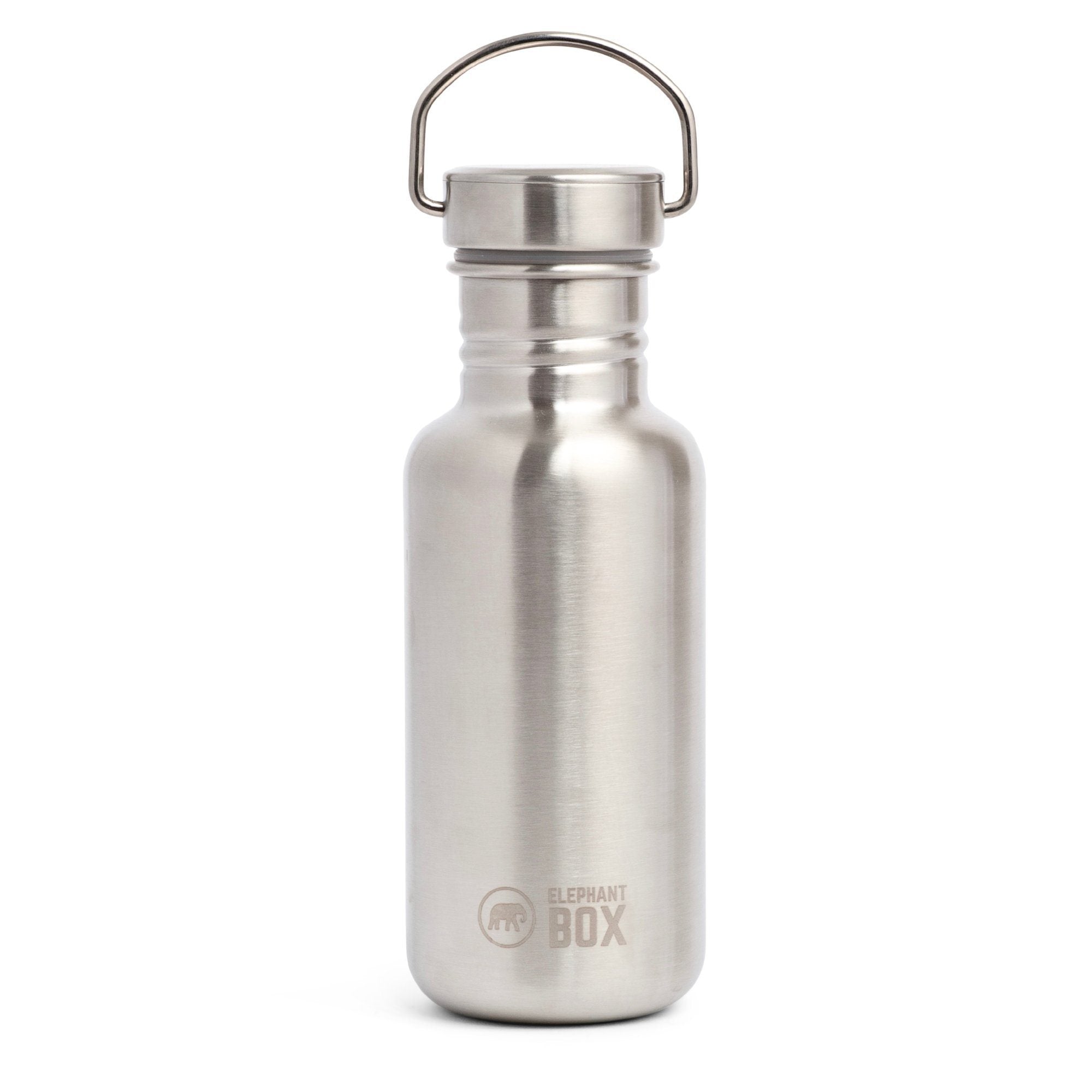 Small single Wall Water Bottle Elephant Box - 100% Stainless Steel Bottle with  lid and carry loop